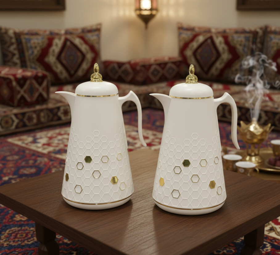 Your Perfect Brew, Always Warm: Golden Hexagon Vacuum Flask Duo