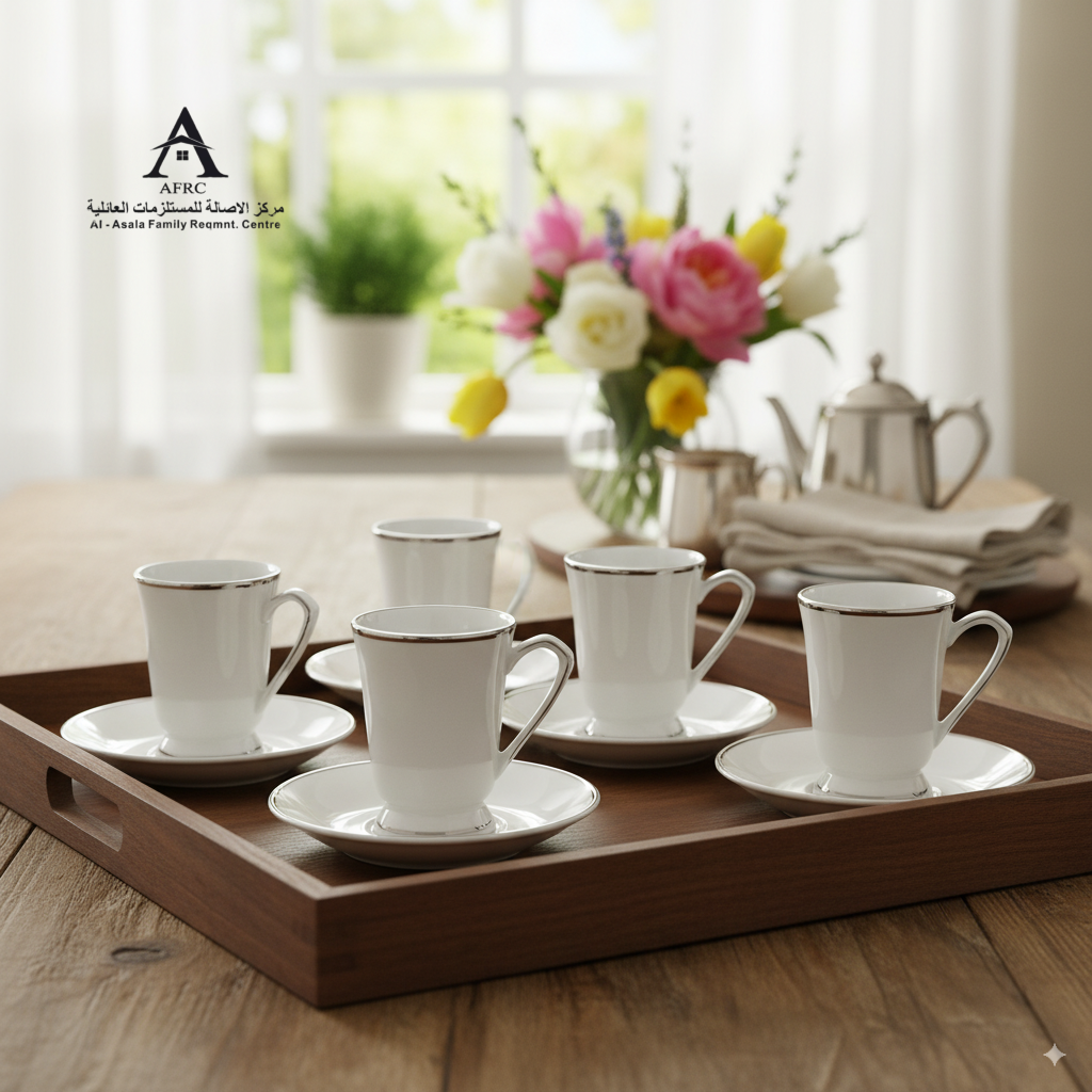 6-Piece Ceramic Tea Cup Set with Saucers - Model N0011