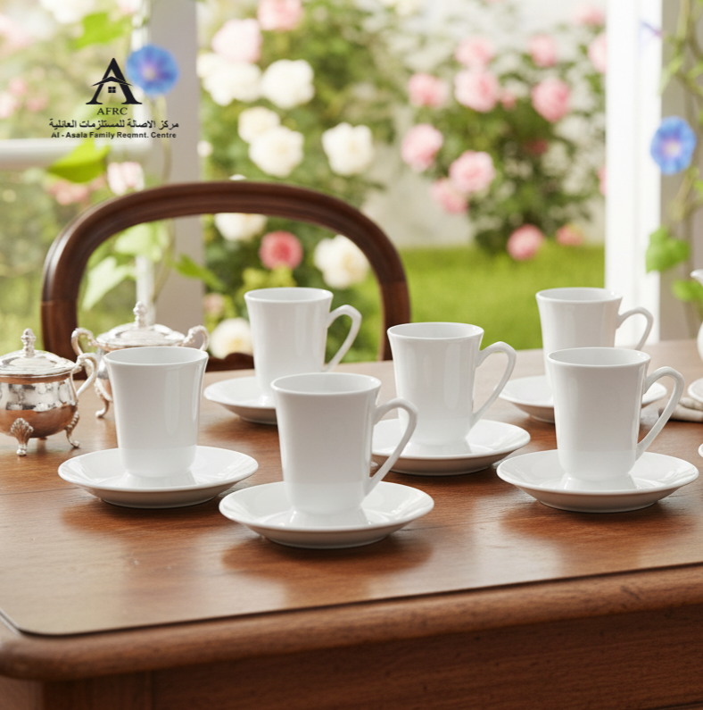 AFRC 6-Piece Ceramic Tea Cup Set with Saucers - Model N0013-PLAIN