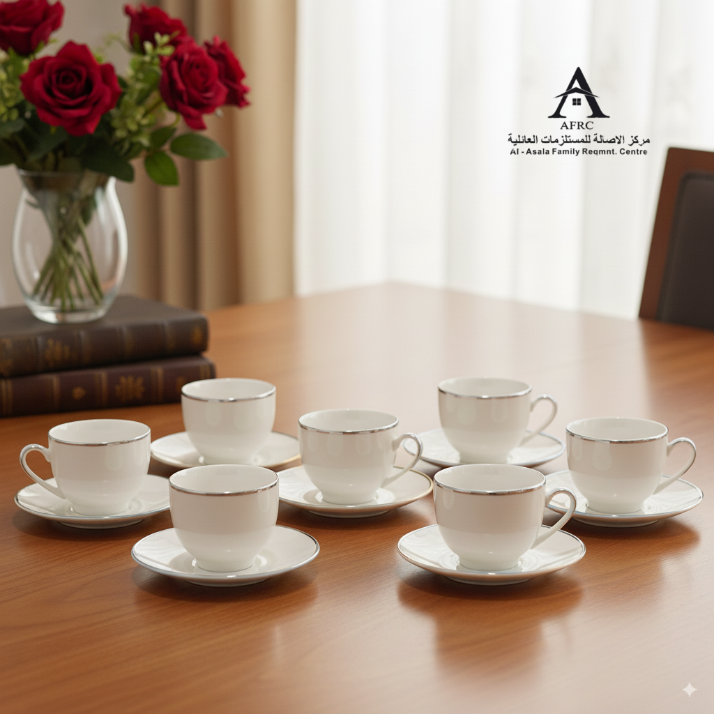 AFRC 1x6 Ceramic Silver Rim Turkish Coffee Cup Set with Saucers - Model 0041-SILVER LINE